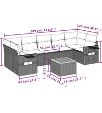 8-tlg. Garten-Sofagarnitur mit Kissen Grau Poly Rattan