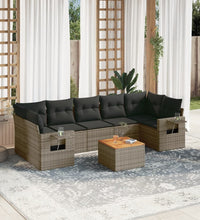 8-tlg. Garten-Sofagarnitur mit Kissen Grau Poly Rattan