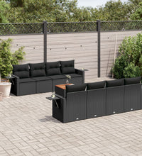 9-tlg. Garten-Sofagarnitur mit Kissen Schwarz Poly Rattan