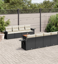 9-tlg. Garten-Sofagarnitur mit Kissen Schwarz Poly Rattan