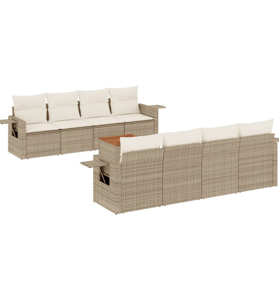 9-tlg. Garten-Sofagarnitur mit Kissen Beige Poly Rattan