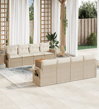 9-tlg. Garten-Sofagarnitur mit Kissen Beige Poly Rattan