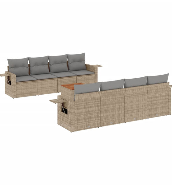 9-tlg. Garten-Sofagarnitur mit Kissen Beige Poly Rattan