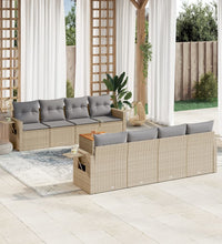 9-tlg. Garten-Sofagarnitur mit Kissen Beige Poly Rattan