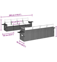 9-tlg. Garten-Sofagarnitur mit Kissen Grau Poly Rattan