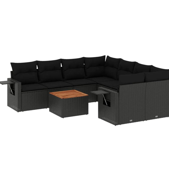 9-tlg. Garten-Sofagarnitur mit Kissen Schwarz Poly Rattan