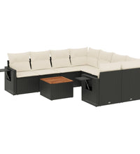 9-tlg. Garten-Sofagarnitur mit Kissen Schwarz Poly Rattan