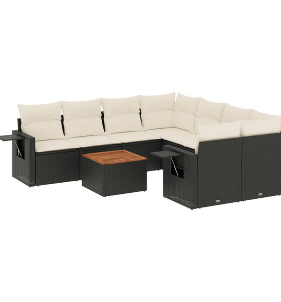 9-tlg. Garten-Sofagarnitur mit Kissen Schwarz Poly Rattan