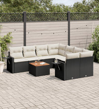 9-tlg. Garten-Sofagarnitur mit Kissen Schwarz Poly Rattan