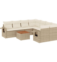 9-tlg. Garten-Sofagarnitur mit Kissen Beige Poly Rattan