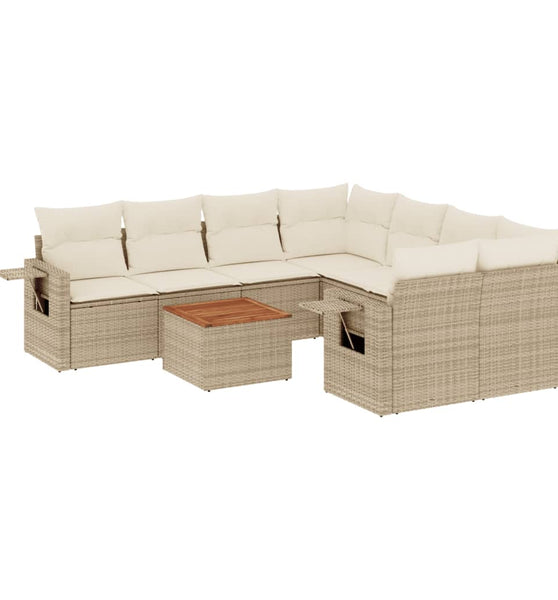 9-tlg. Garten-Sofagarnitur mit Kissen Beige Poly Rattan