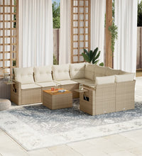 9-tlg. Garten-Sofagarnitur mit Kissen Beige Poly Rattan