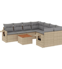 9-tlg. Garten-Sofagarnitur mit Kissen Beige Poly Rattan