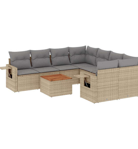 9-tlg. Garten-Sofagarnitur mit Kissen Beige Poly Rattan