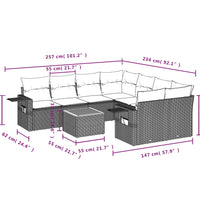 9-tlg. Garten-Sofagarnitur mit Kissen Beige Poly Rattan