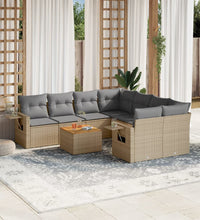 9-tlg. Garten-Sofagarnitur mit Kissen Beige Poly Rattan