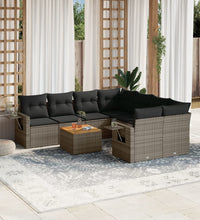 9-tlg. Garten-Sofagarnitur mit Kissen Grau Poly Rattan