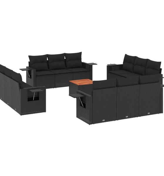 13-tlg. Garten-Sofagarnitur mit Kissen Schwarz Poly Rattan