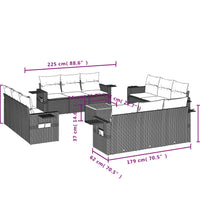 13-tlg. Garten-Sofagarnitur mit Kissen Schwarz Poly Rattan