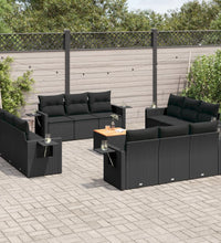 13-tlg. Garten-Sofagarnitur mit Kissen Schwarz Poly Rattan