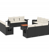 13-tlg. Garten-Sofagarnitur mit Kissen Schwarz Poly Rattan