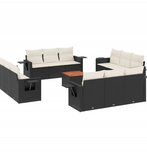 13-tlg. Garten-Sofagarnitur mit Kissen Schwarz Poly Rattan