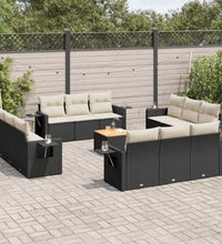 13-tlg. Garten-Sofagarnitur mit Kissen Schwarz Poly Rattan