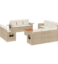 13-tlg. Garten-Sofagarnitur mit Kissen Beige Poly Rattan