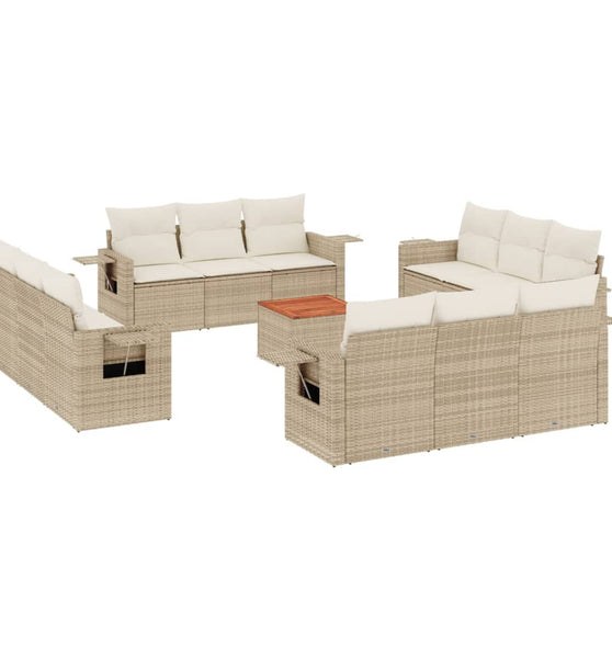 13-tlg. Garten-Sofagarnitur mit Kissen Beige Poly Rattan