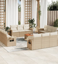 13-tlg. Garten-Sofagarnitur mit Kissen Beige Poly Rattan