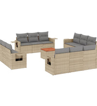 13-tlg. Garten-Sofagarnitur mit Kissen Beige Poly Rattan