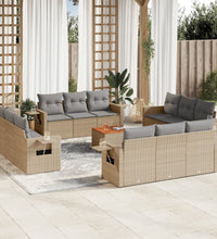 13-tlg. Garten-Sofagarnitur mit Kissen Beige Poly Rattan