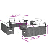 13-tlg. Garten-Sofagarnitur mit Kissen Grau Poly Rattan