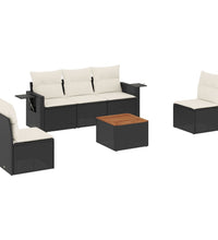 6-tlg. Garten-Sofagarnitur mit Kissen Schwarz Poly Rattan