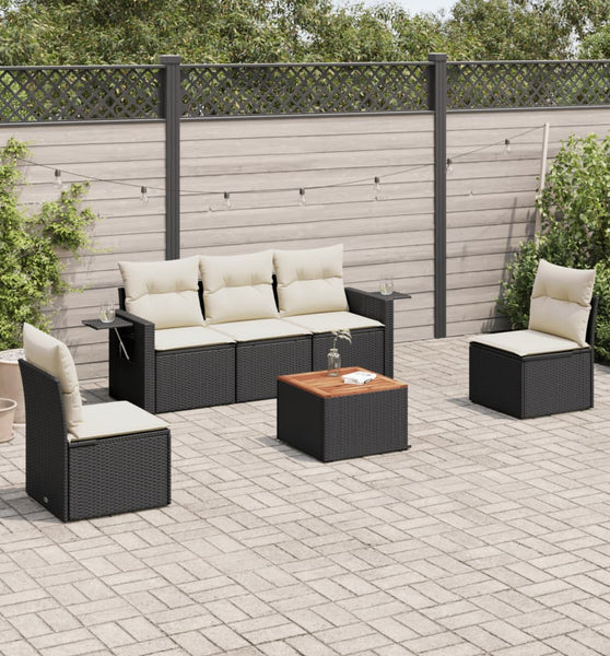 6-tlg. Garten-Sofagarnitur mit Kissen Schwarz Poly Rattan