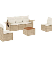 6-tlg. Garten-Sofagarnitur mit Kissen Beige Poly Rattan