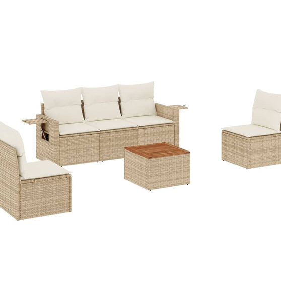 6-tlg. Garten-Sofagarnitur mit Kissen Beige Poly Rattan