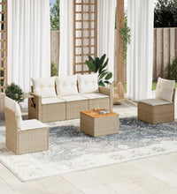 6-tlg. Garten-Sofagarnitur mit Kissen Beige Poly Rattan