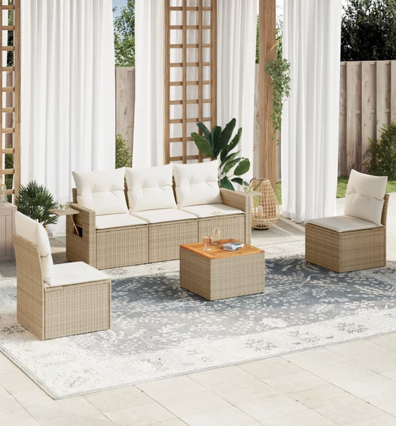 6-tlg. Garten-Sofagarnitur mit Kissen Beige Poly Rattan