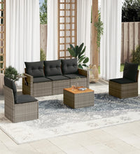 6-tlg. Garten-Sofagarnitur mit Kissen Grau Poly Rattan