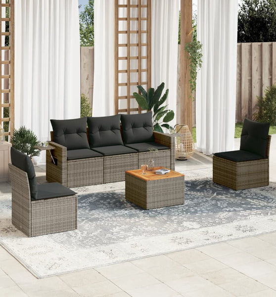 6-tlg. Garten-Sofagarnitur mit Kissen Grau Poly Rattan