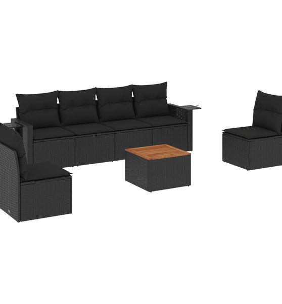 7-tlg. Garten-Sofagarnitur mit Kissen Schwarz Poly Rattan