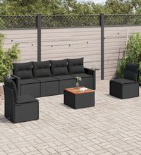 7-tlg. Garten-Sofagarnitur mit Kissen Schwarz Poly Rattan