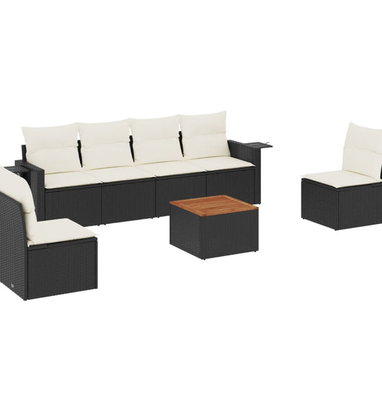7-tlg. Garten-Sofagarnitur mit Kissen Schwarz Poly Rattan