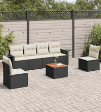 7-tlg. Garten-Sofagarnitur mit Kissen Schwarz Poly Rattan