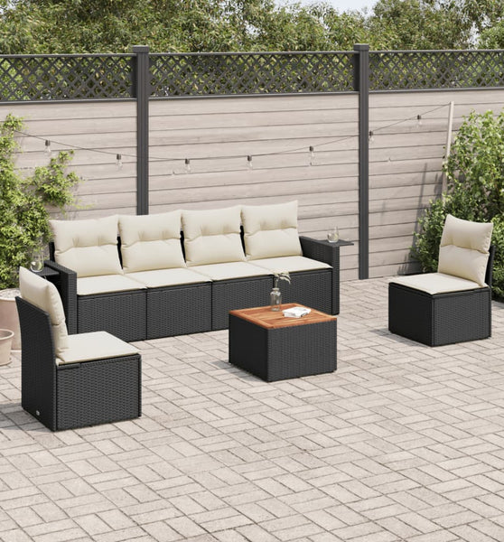 7-tlg. Garten-Sofagarnitur mit Kissen Schwarz Poly Rattan