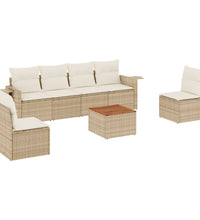 7-tlg. Garten-Sofagarnitur mit Kissen Beige Poly Rattan