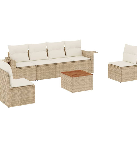 7-tlg. Garten-Sofagarnitur mit Kissen Beige Poly Rattan