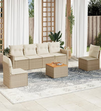 7-tlg. Garten-Sofagarnitur mit Kissen Beige Poly Rattan