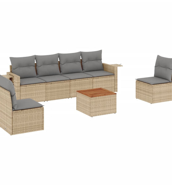 7-tlg. Garten-Sofagarnitur mit Kissen Beige Poly Rattan